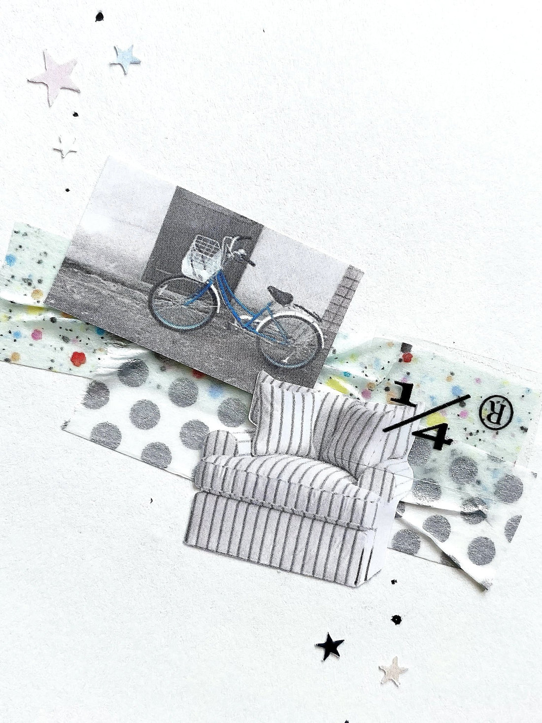Aesthetic journaling for beginners collage by kuura, featuring vintage cutouts, washi tape, and star stickers to inspire creative daily journaling prompts.