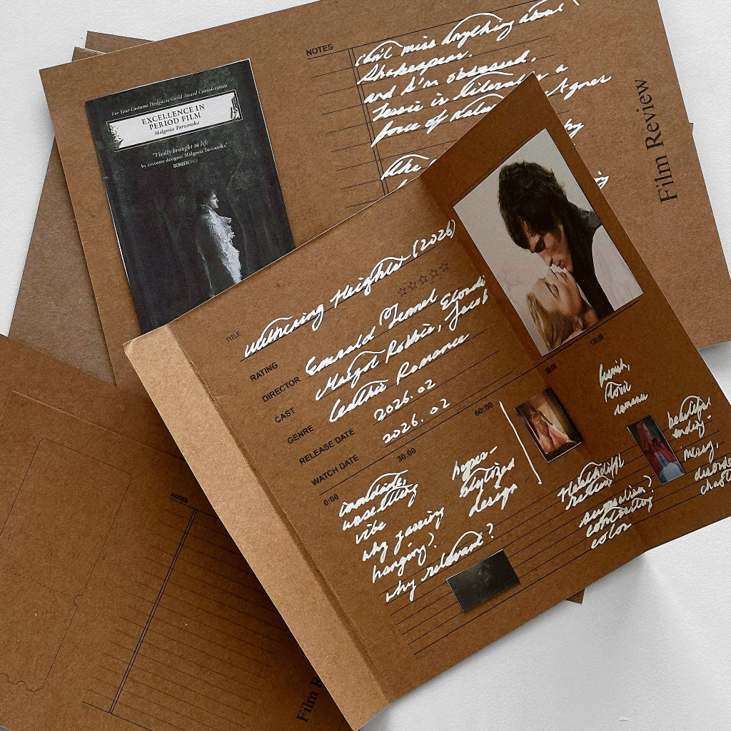 Kuura free printable digital journaling film review template printed on Brown paper booklets with text and images on a white background