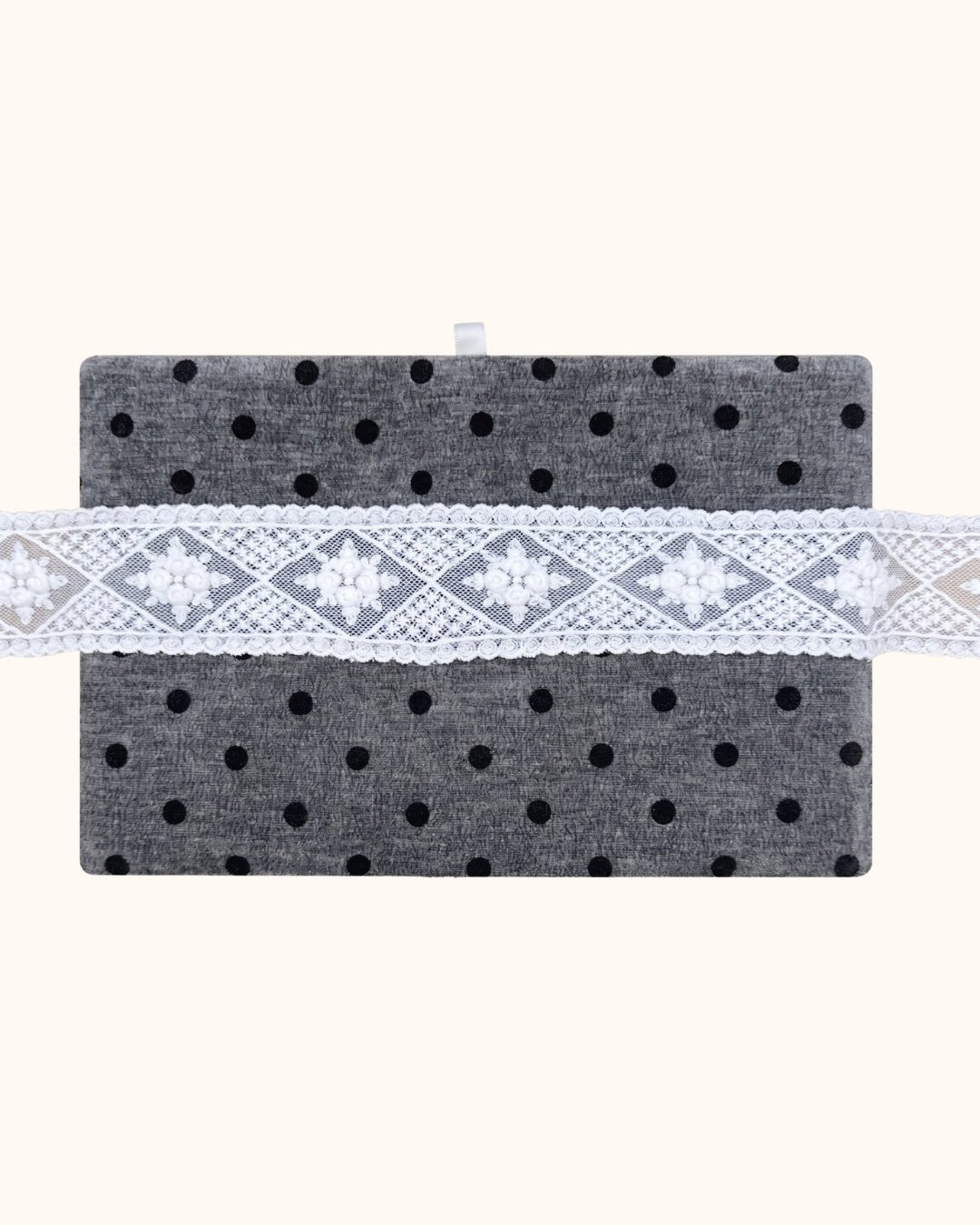 Kuura Polka Dot A5 & A6 Journal & Notebook Cover in Charcoal, opened flat to show the full dotted wrap and lace band. Minimalist journaling setup