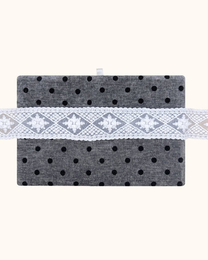 Kuura Polka Dot A5 & A6 Journal & Notebook Cover in Charcoal, opened flat to show the full dotted wrap and lace band. Minimalist journaling setup